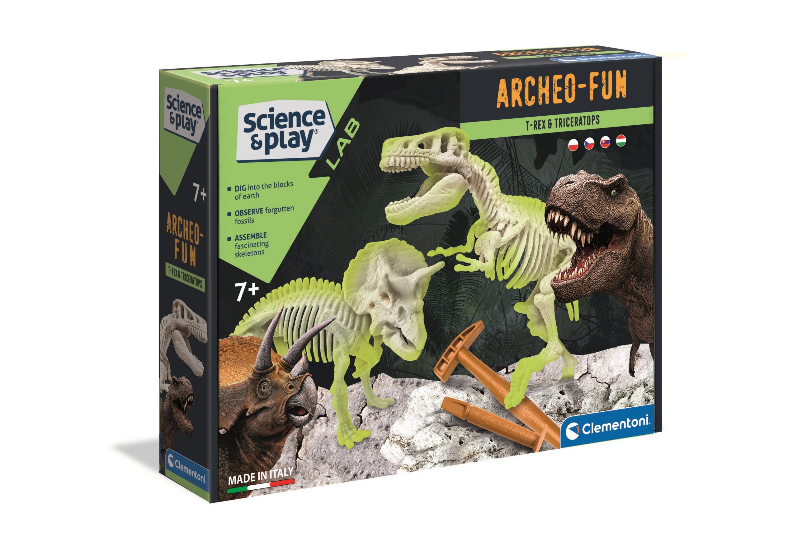 Dínós régész készlet T-Rex és Triceratops, Clementoni Archeofun