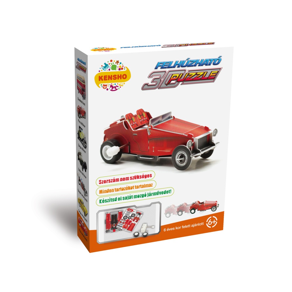 Felhúzható 3D Puzzle - Piros Oldtimer autó